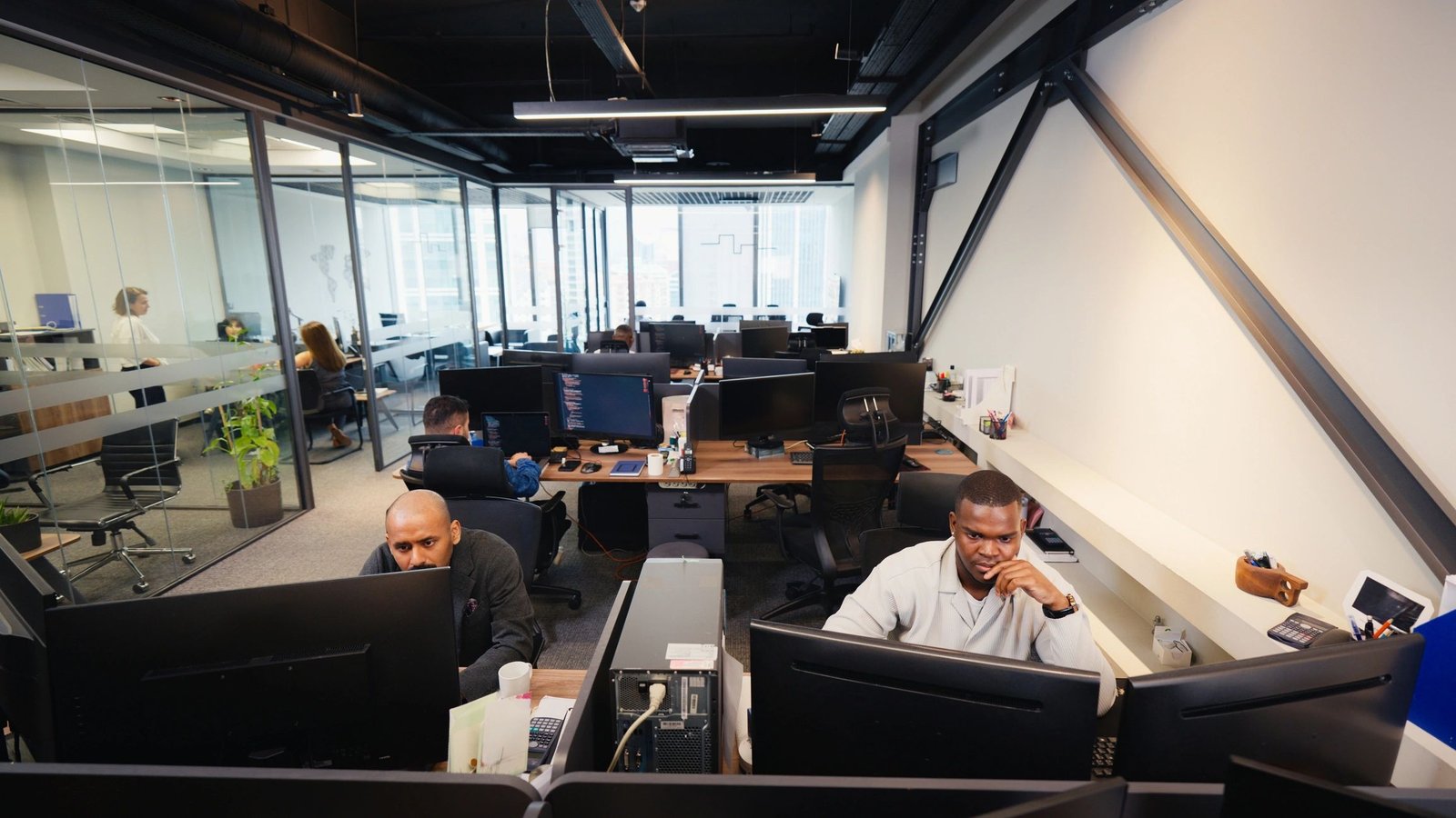 Business professionals collaborating in a modern office