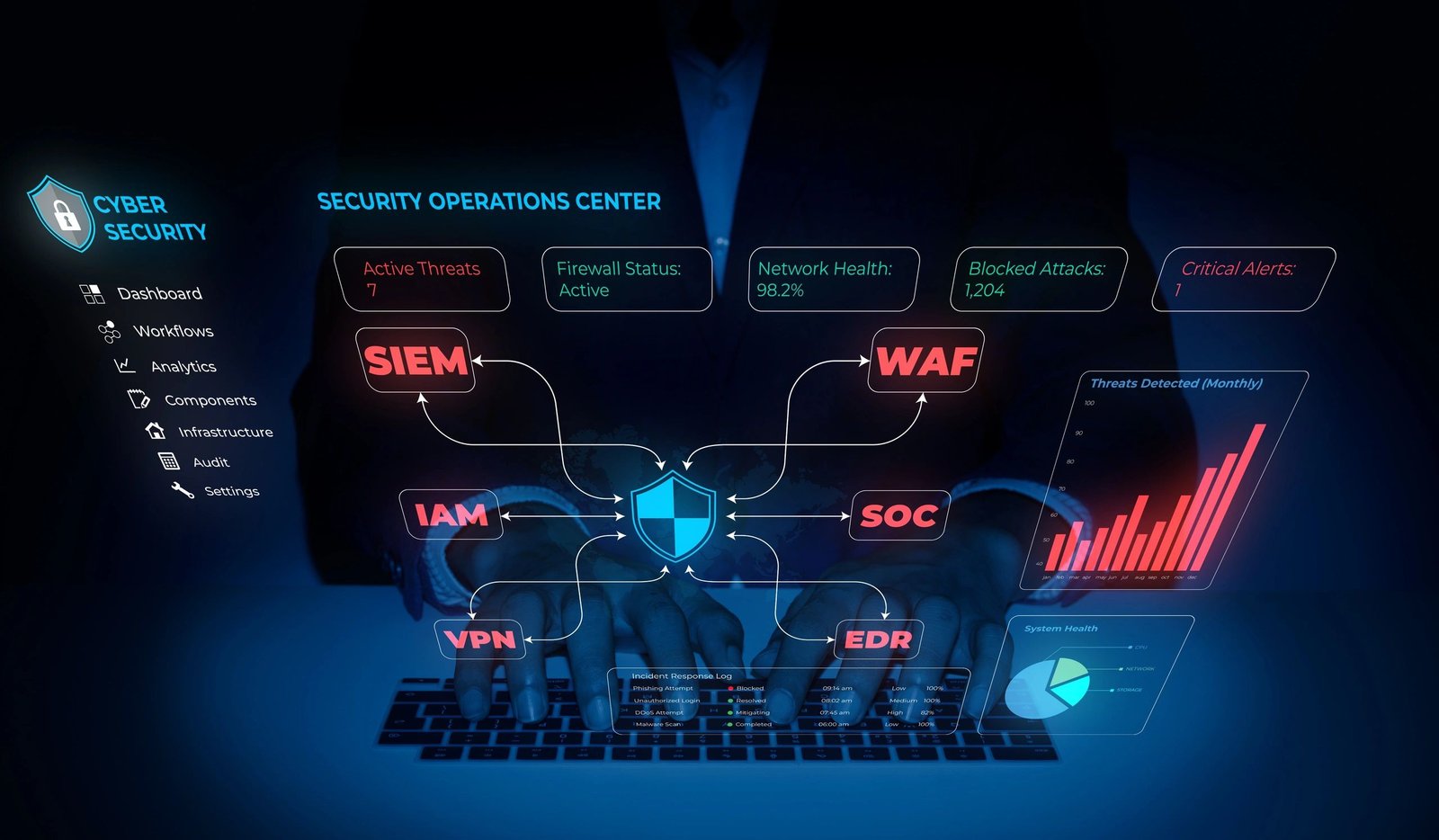 Enterprise security dashboard monitoring network threats